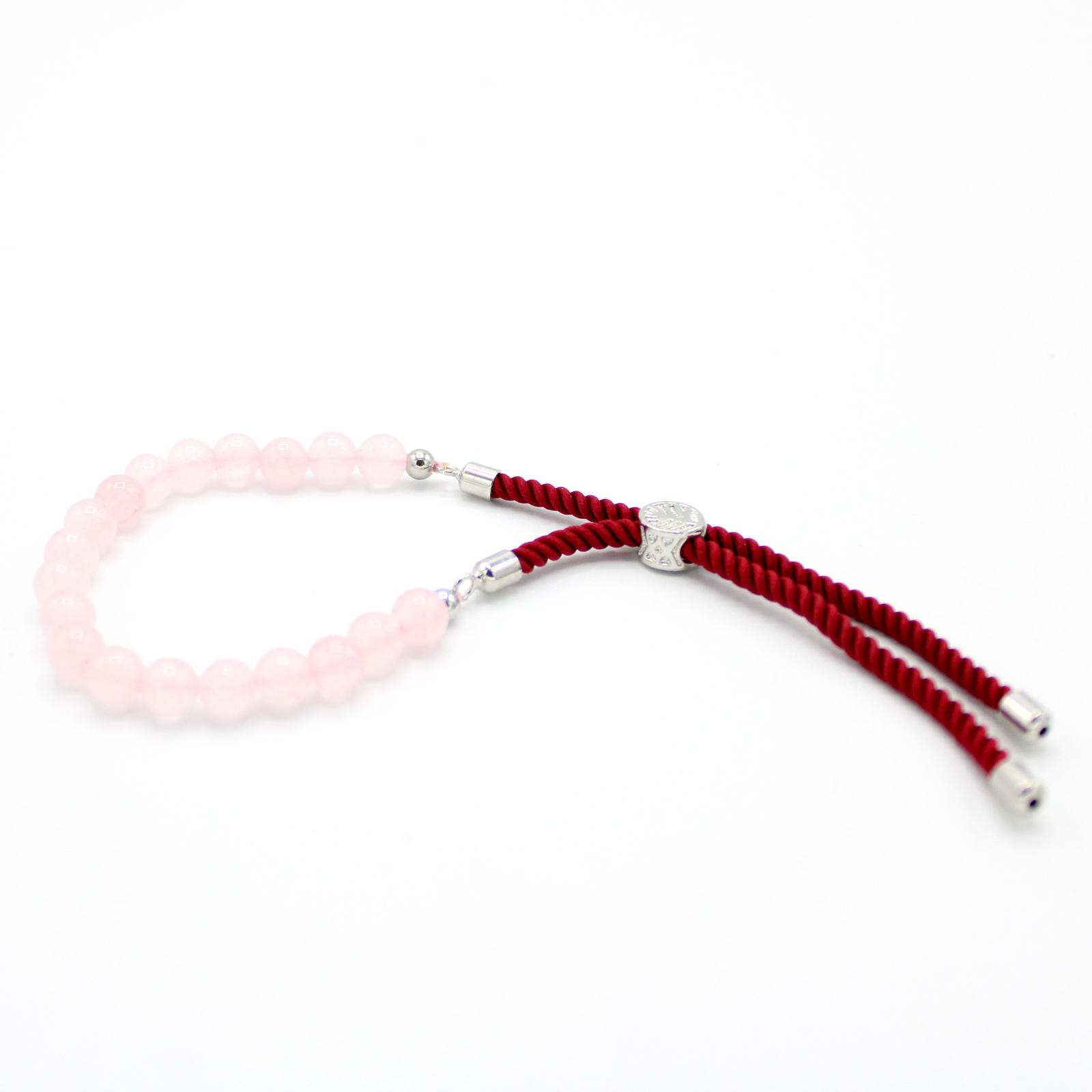 Pulsera de hilo burdeo con Cuarzo Rosa