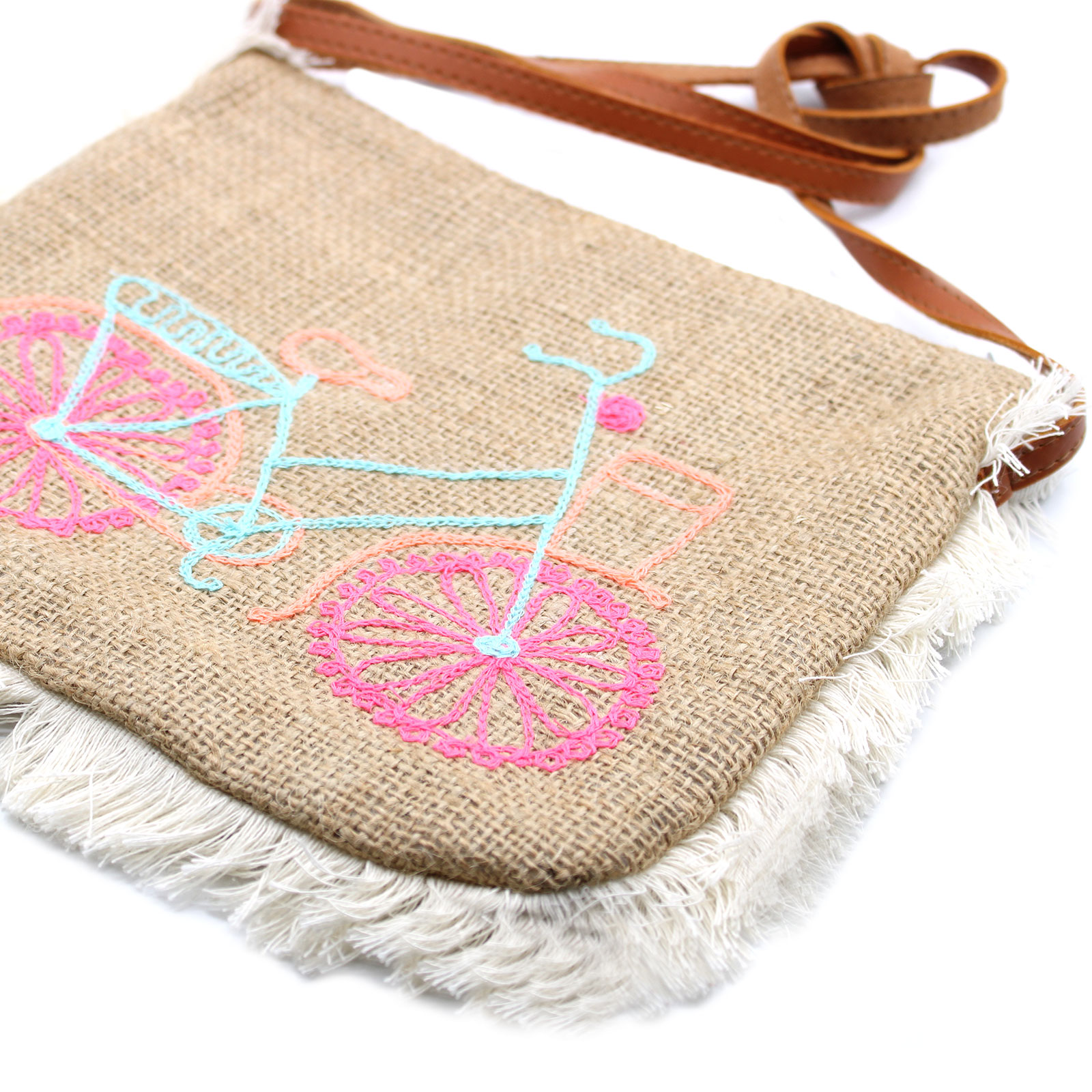 Bolso con flecos - Bordado Bicicleta