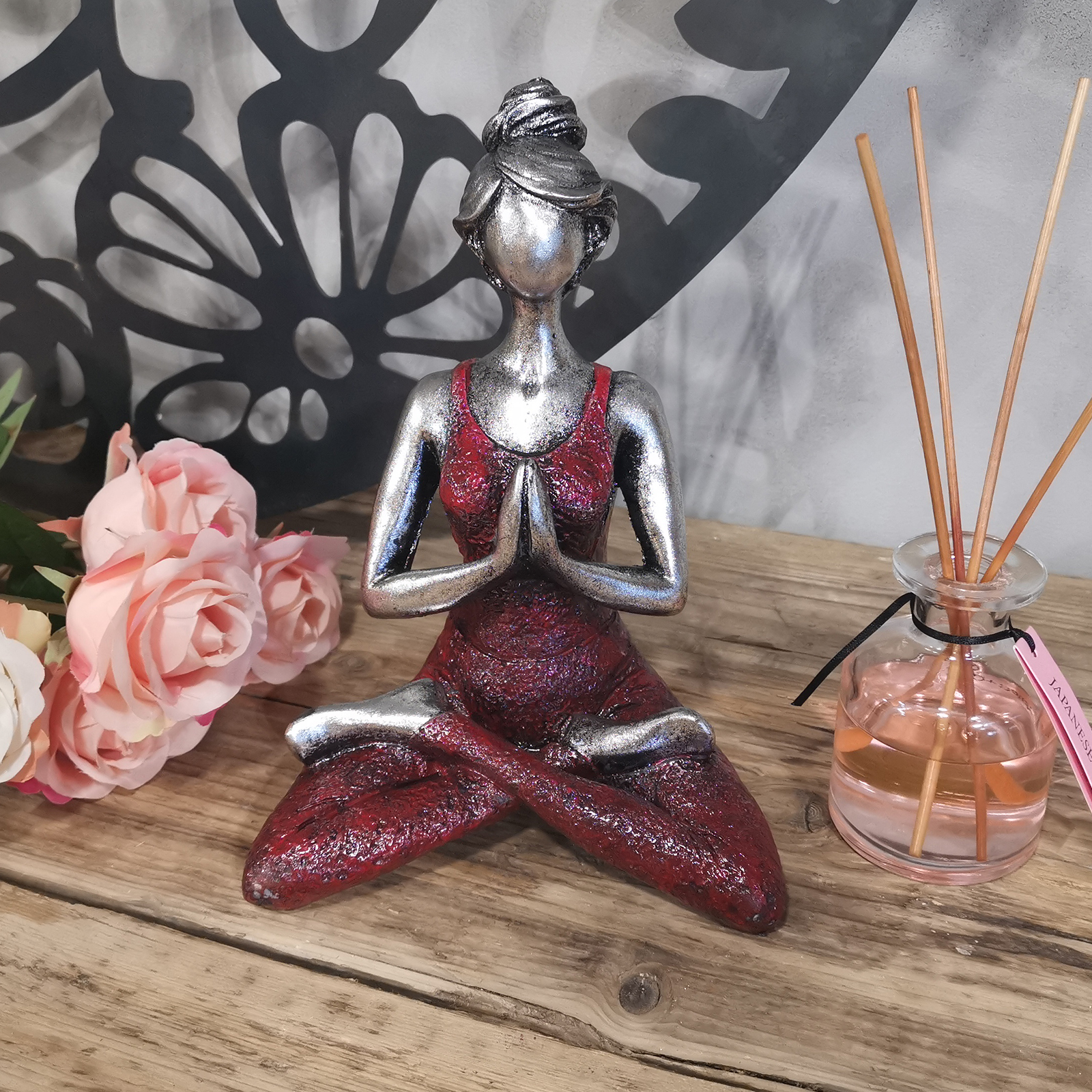 Yoga Lady Figure - Silver & Bordeaux 24cm