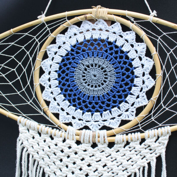 Atrapasueños - Lrg Macramé Ojo Blanco / Azul / Gris