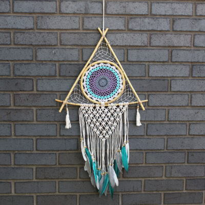 Atrapasueños - Lrg Macrame Piramide Blanco/ Turquesa