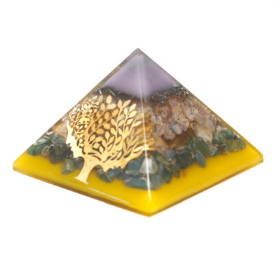 Lrg Pirámide de Orgonita Lrg 70mm - Gemas Chakra 70cm - Árbol(Base Oro)