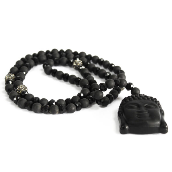 Buda / piedra negra - collar de piedras preciosas