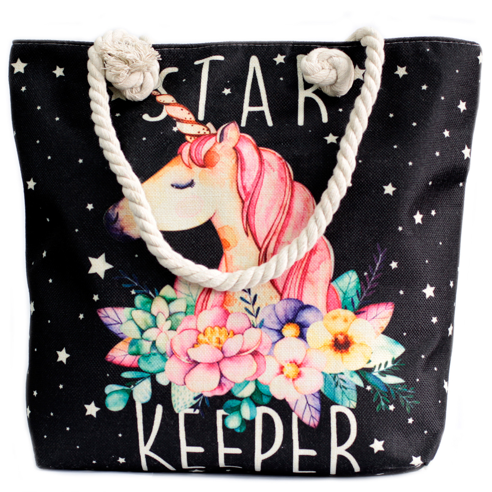 Bolso shopper con asa de cuerda - unicornio