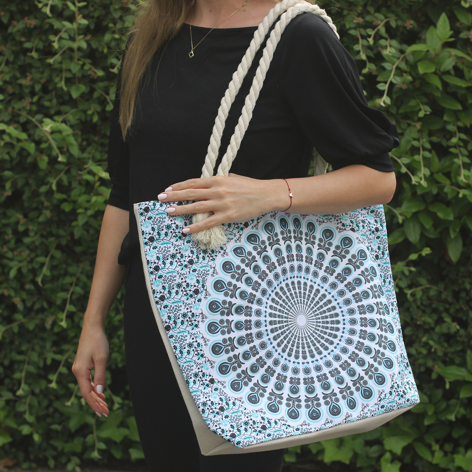 Bolso Mandala Asa De Cuerda - Azul Cielo