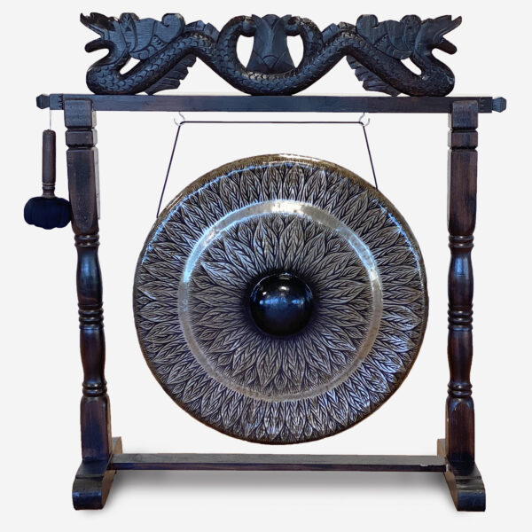 Gong de meditación grande sobre soporte marrón antiguo - 80cm - Negro - Estándar