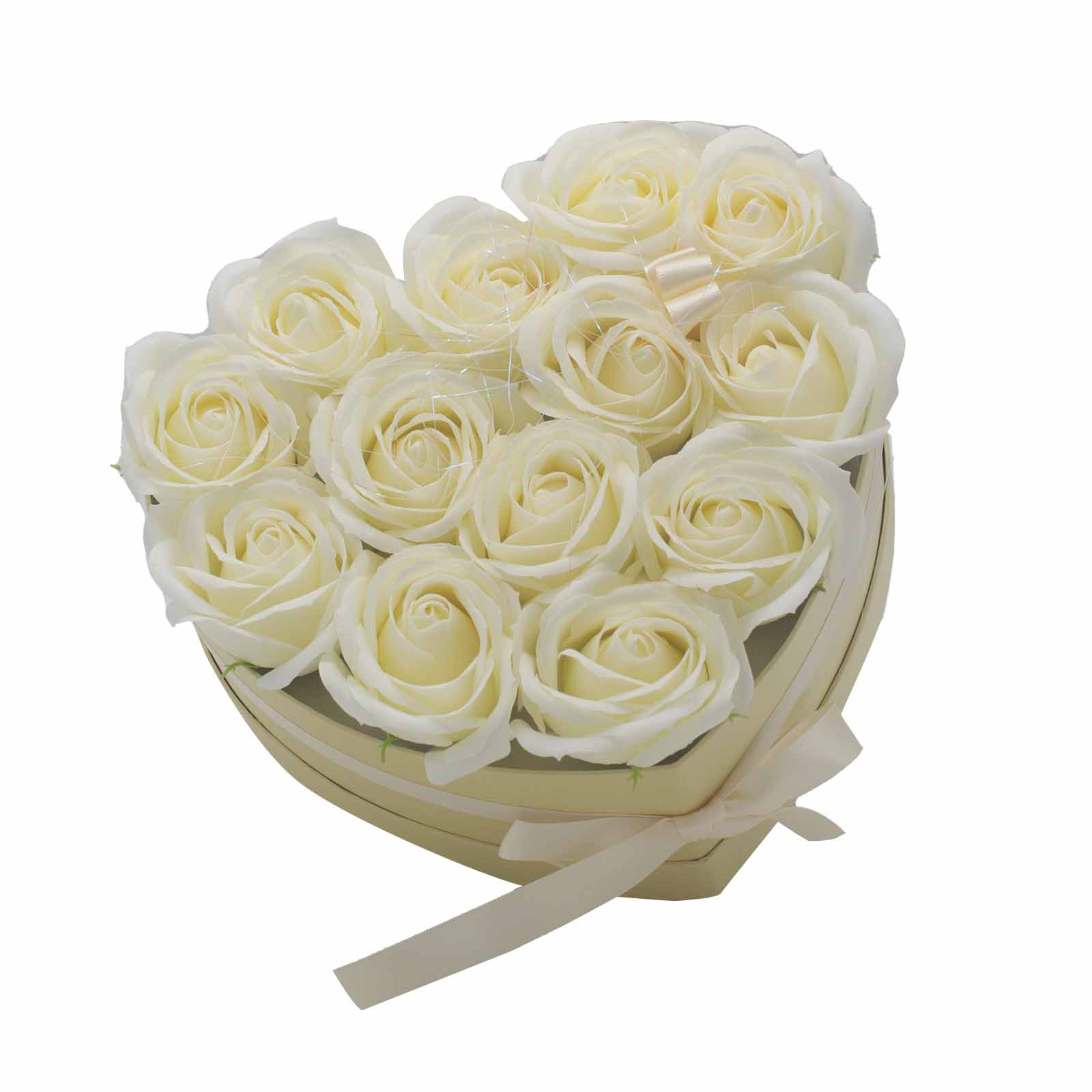 Caja de Regalo - Flor de Jabón 13 Rosas Crema - corazon