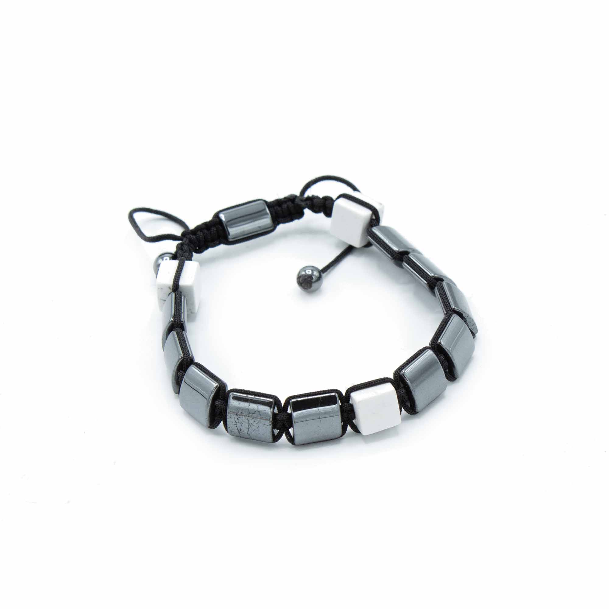 Pulsera Magnética Shamballa de Hematita - Cuboides Jaspe Blanco