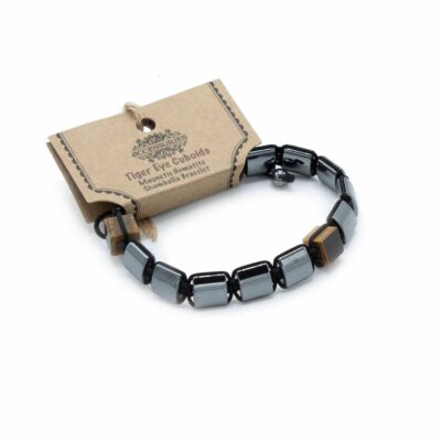 Pulsera Magnética Shamballa de Hematita - Cuboides Ojo de Tigre