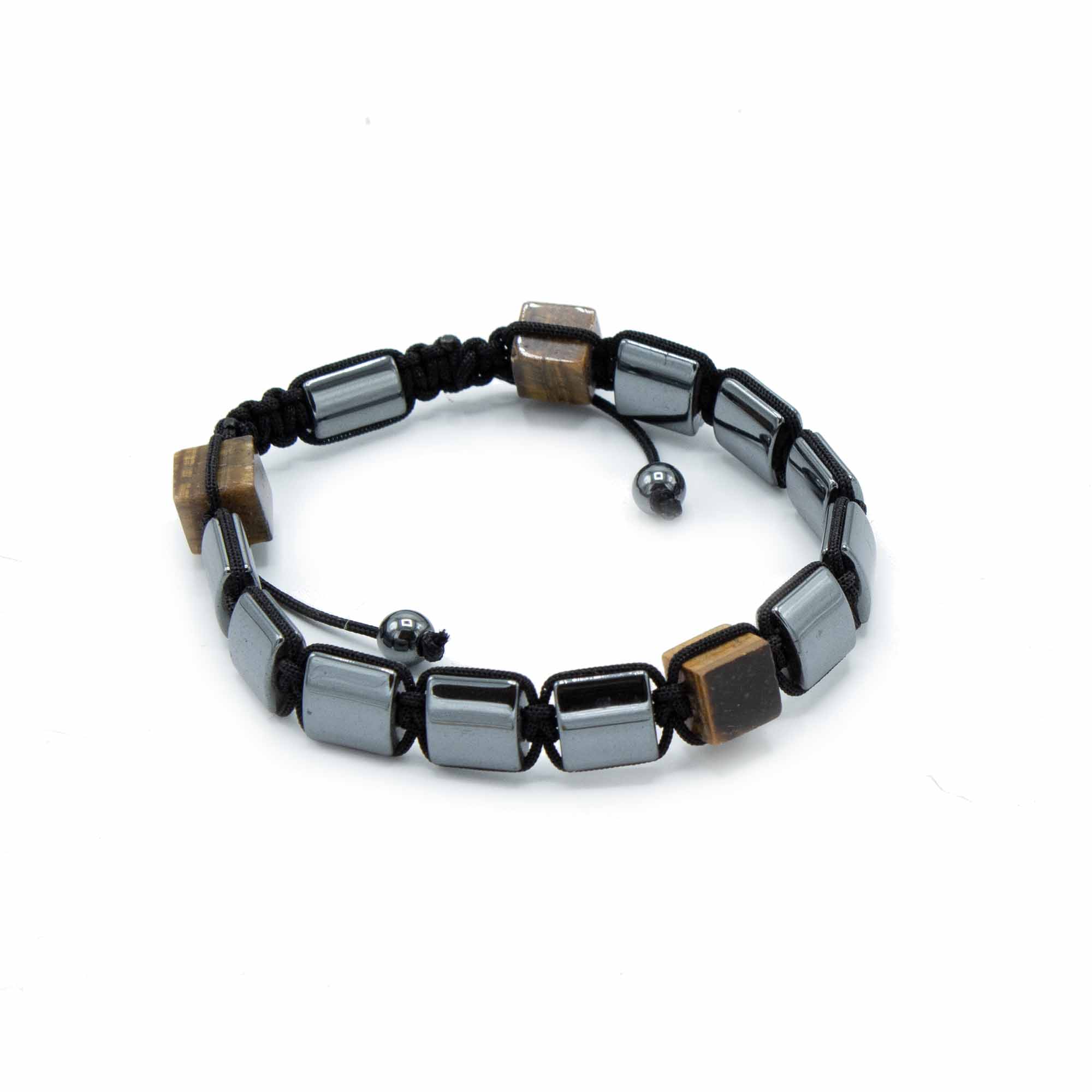 Pulsera Magnética Shamballa de Hematita - Cuboides Ojo de Tigre