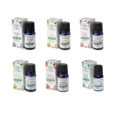 Pack de 6 Aceites Aromáticos a base de Plantas Variados - Aloe Vera, Canela y Manzana, Citronela, Rosa Real, Frankincense Dulce, Lirio Violeta