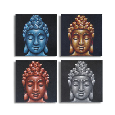 Set de 4 Detalles de Cabezas de Buda en Arena 40x40cm