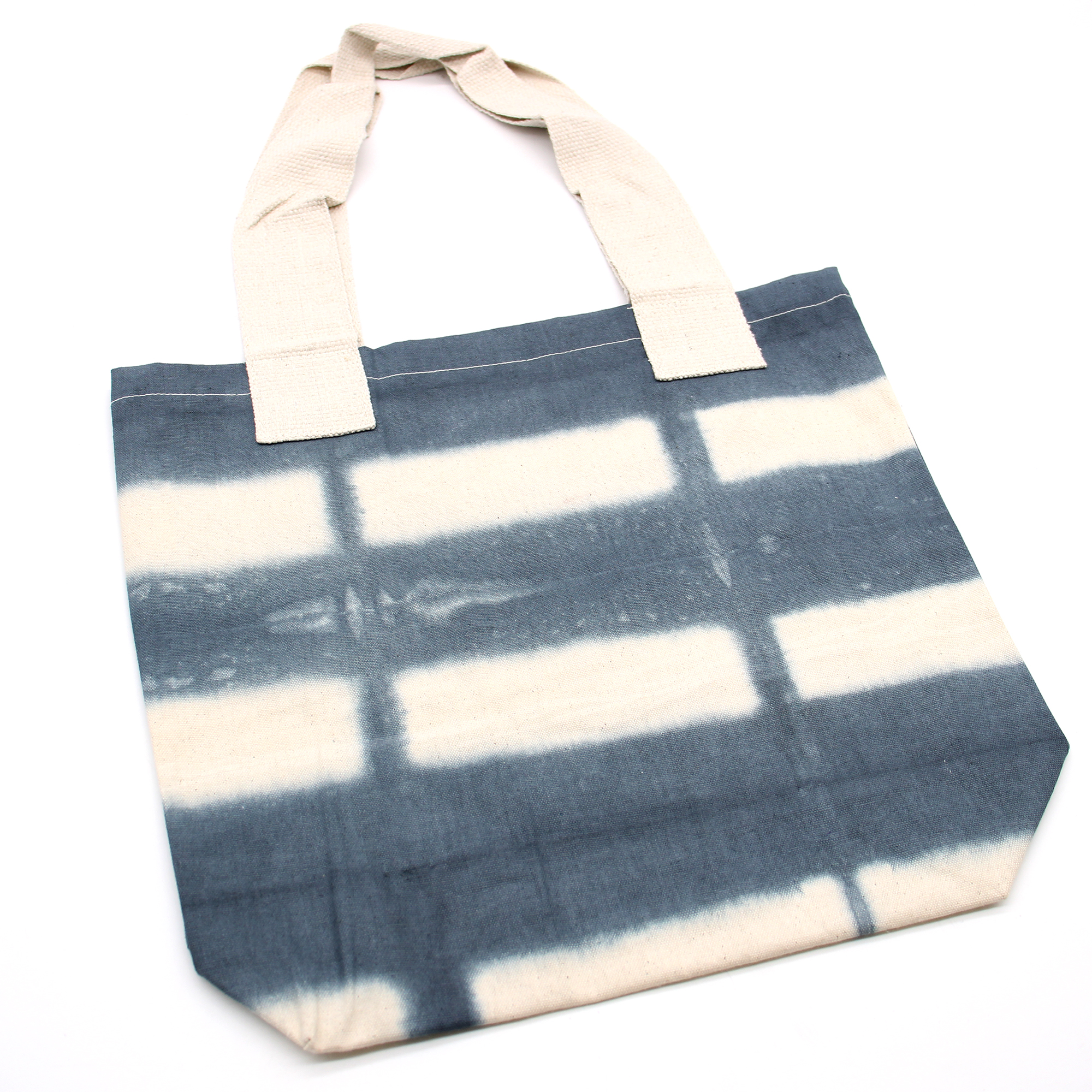 Bolsa de Algodon Natural con Diseño "Tie Dye" (220g)- 38x42x12cm - Rectángulos Grises - Asa Natural