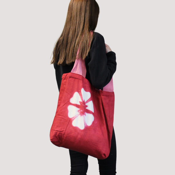 Bolsa de Algodon Natural con Diseño "Tie Dye" (220g)- 38x42x12cm - Flor Granate - Asa Rosa