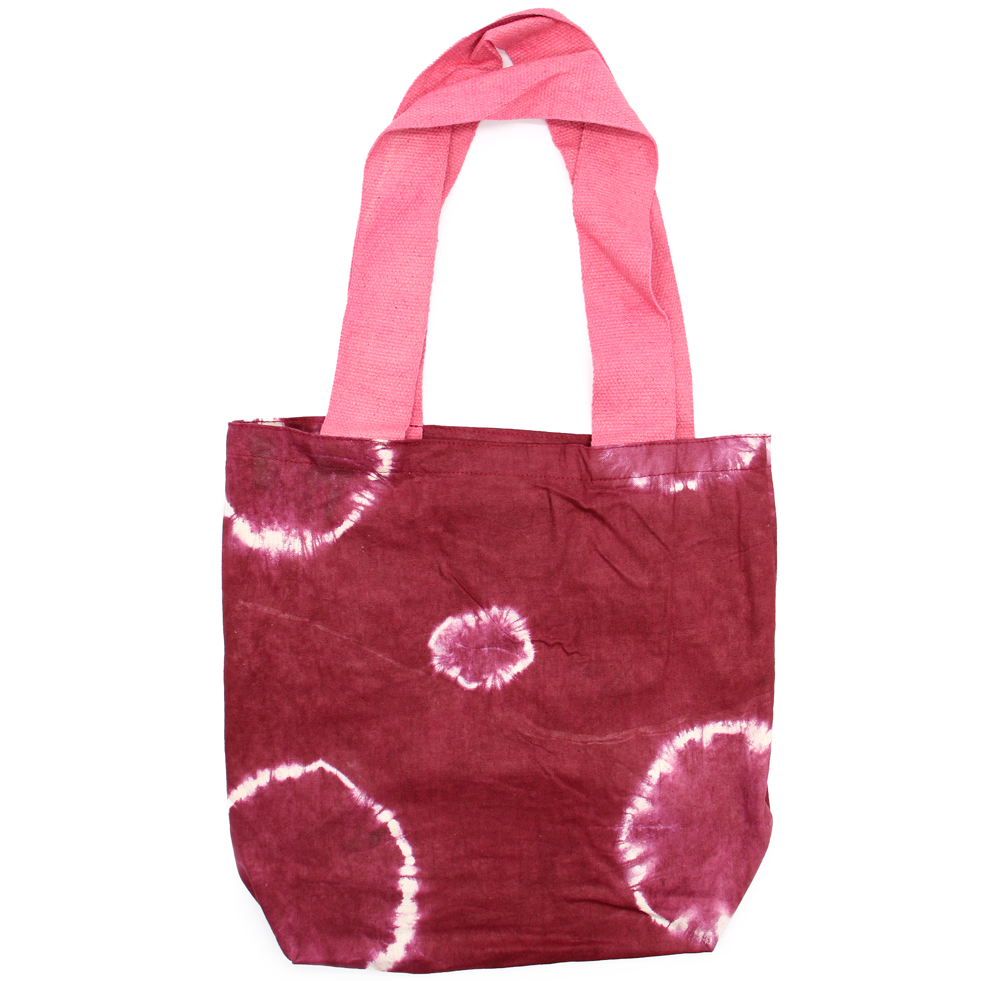 Bolsa de Algodon Natural con Diseño "Tie Dye" (220g)- 38x42x12cm - Anillos Granate - Asa Rosa