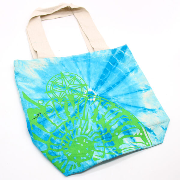 Bolsas de Algodón "Tie Dye" (170g) - 38x42x12cm - Concha Marina - Azul y verde - Asa Verde