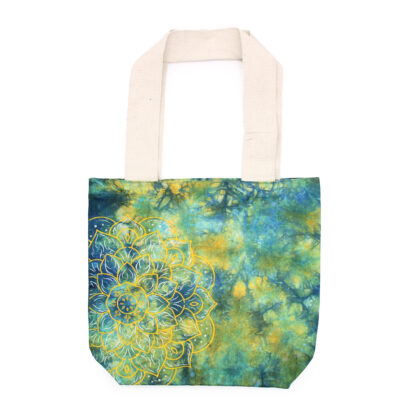 Bolsas de Algodón "Tie Dye" (170g) - 38x42x12cm - Mandala - Verde y Azul - Asa Natural