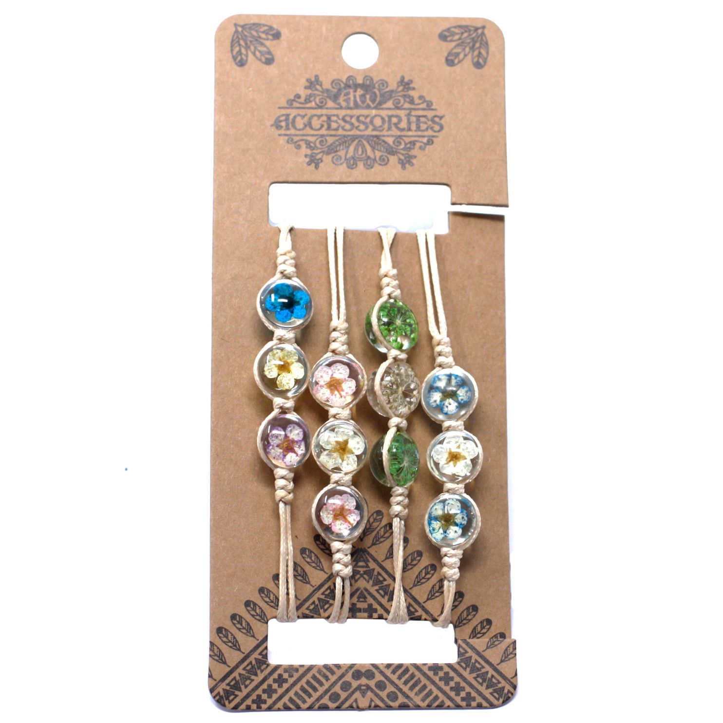 4 x Flores Prensadas - Pulsera de tres flores