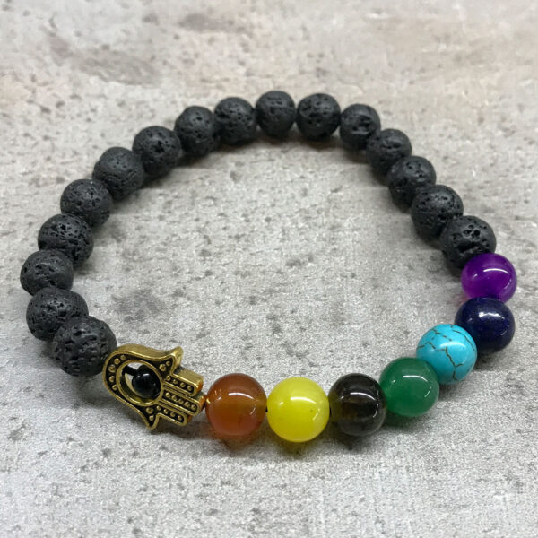 Pulsera de Piedra de Lava - Hamsa - Chakra