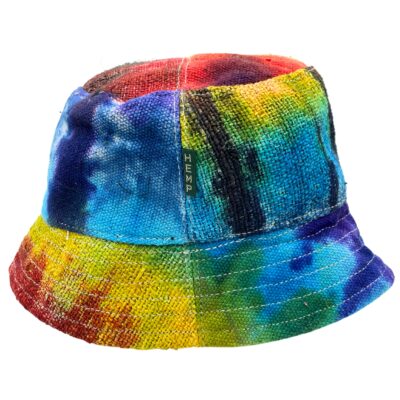 Sombrero de festival boho de cáñamo y algodón con parches - Tiedye