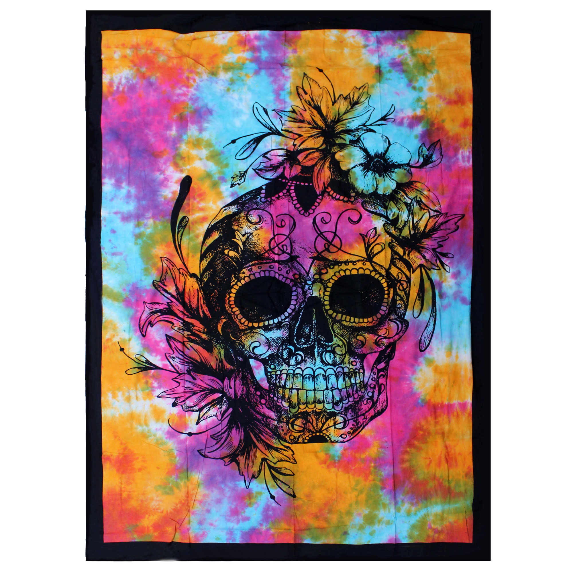 Colcha Individual de Algodón + Tapiz de Pared - Calavera Día de Muertos