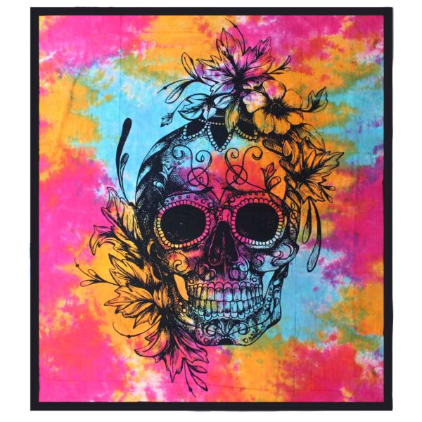 Colcha Doble de Algodón + Tapiz de Pared - Calavera Día de Muertos