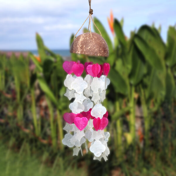 Campanas de viento de coco y capiz - Estrellas azules y blancas - 30 cm