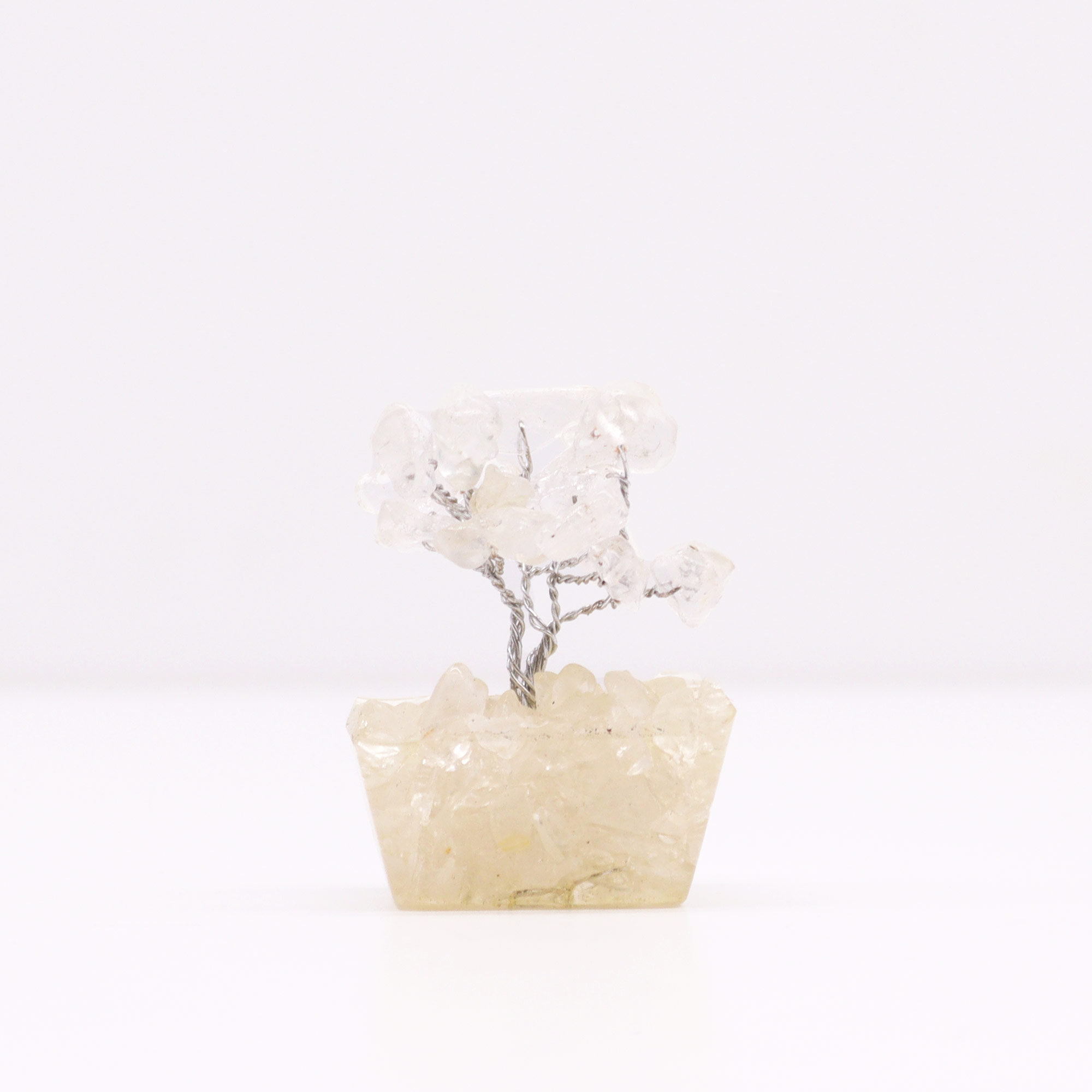 Mini árbol de piedras preciosas sobre base de orgonita - Cuarzo de roca (15 piedras)